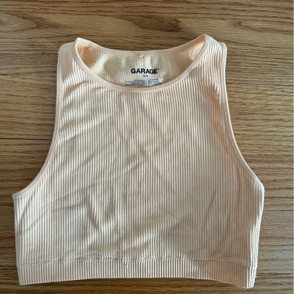 Garage Women's Cream-Orange Ribbed Tank Top High Neck